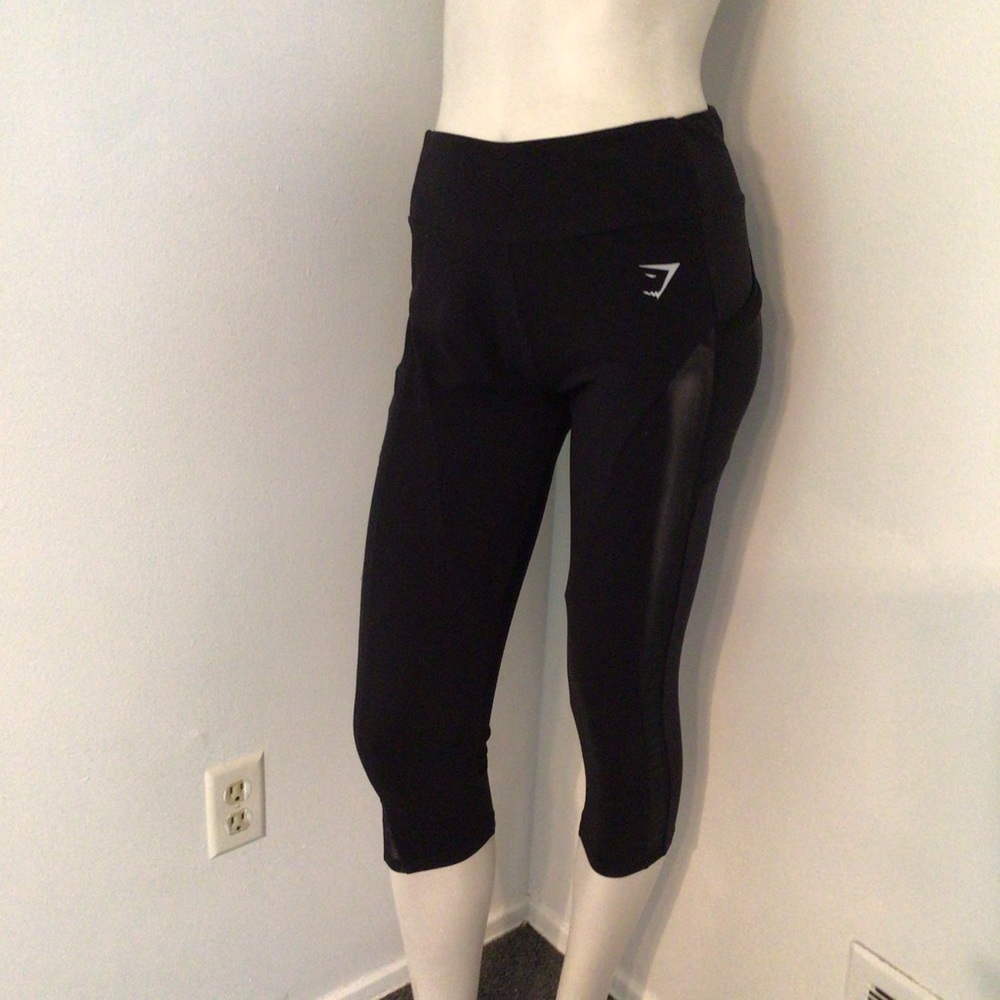 Gymshark Dry Black Mesh Pockets Crop Leggings L